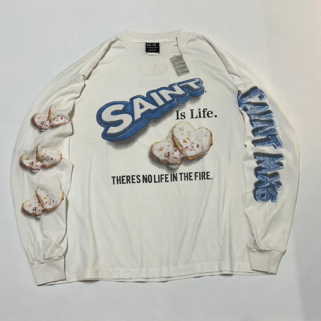 SAINT Mxxxxxx HEART COOKIES L/S TEE/WHT Love Oreo printed long sleeves Off-white S-XL Customized co-branded main mark/wash mark Correct version Ready-made garments washed and distressed VINTAGE feeling Top-notch printing technology Perfect restoration